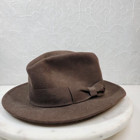 Indiana Jones Brand Wool Hat Mens Small Brown Stylish Bow Ribbon Band 12\